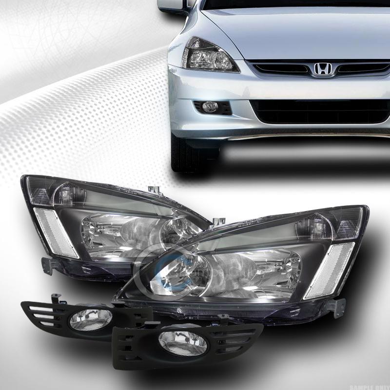 Jdm blk head lights signal k2+front bumper fog lamp ch 03-05 honda accord 2d 2dr