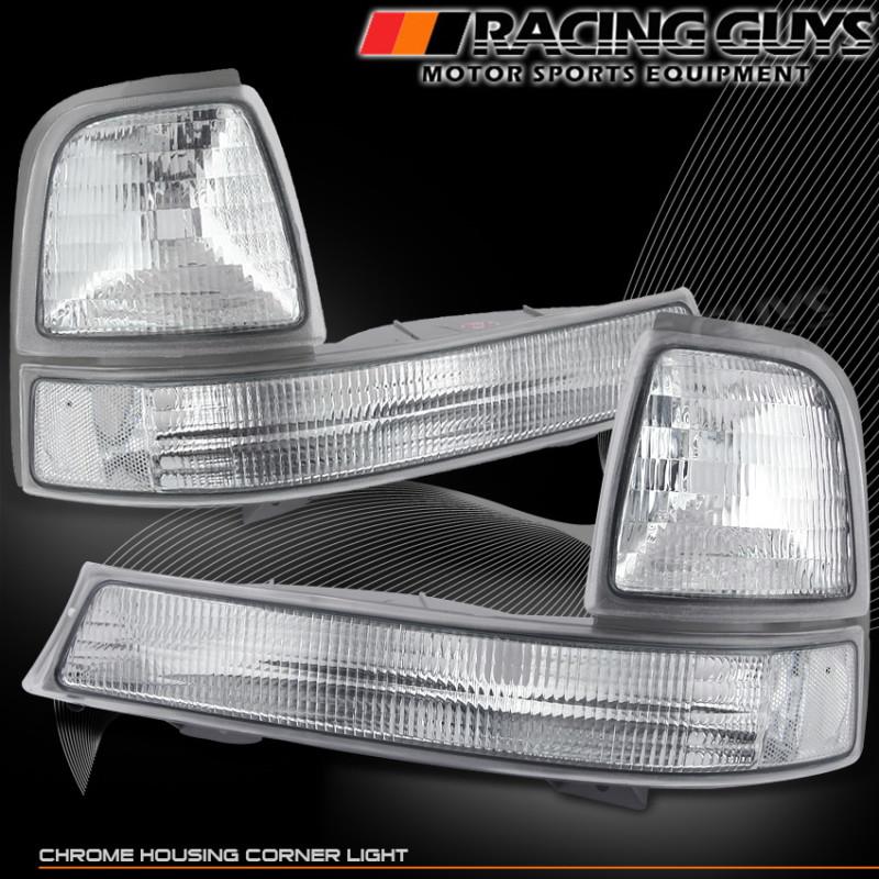 98-00 ford ranger chrome corner parking light front lamps clear signal new set