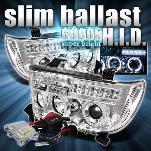 Slim 6000k hid kit 07-13 tundra 08+ sequoia halo led projector headlights chrome