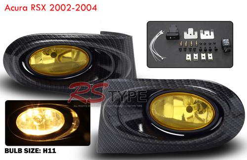 2002 2003 2004 acura rsx carbon fiber painted covers yellow lens fog light lamps