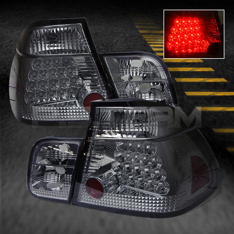 99-01 bmw e46 3-series 4dr sedan jdm smoked 4pcs led tail lights lamps