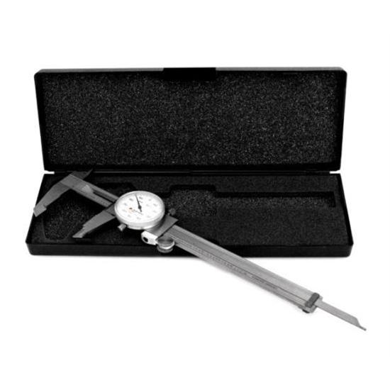 New swiss made 6" stainless steel dial caliper w/storage box, 1-3/8" gauge face