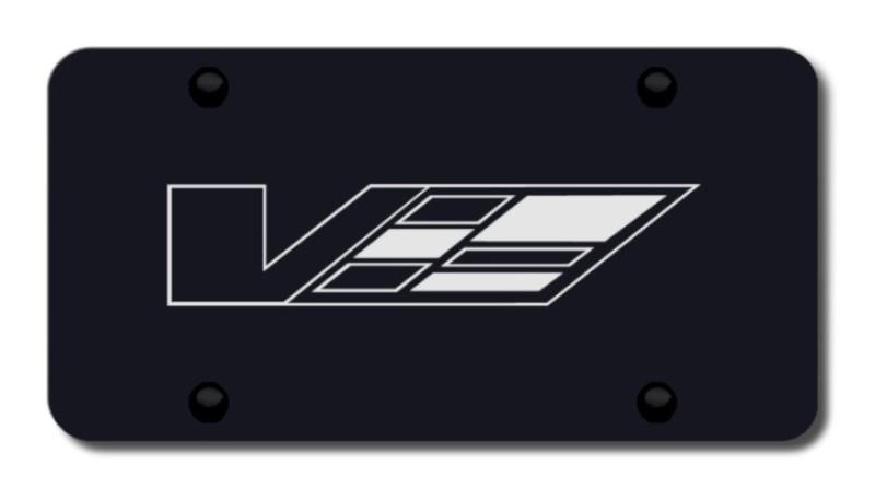 Cadillac v laser etched black license plate made in usa genuine