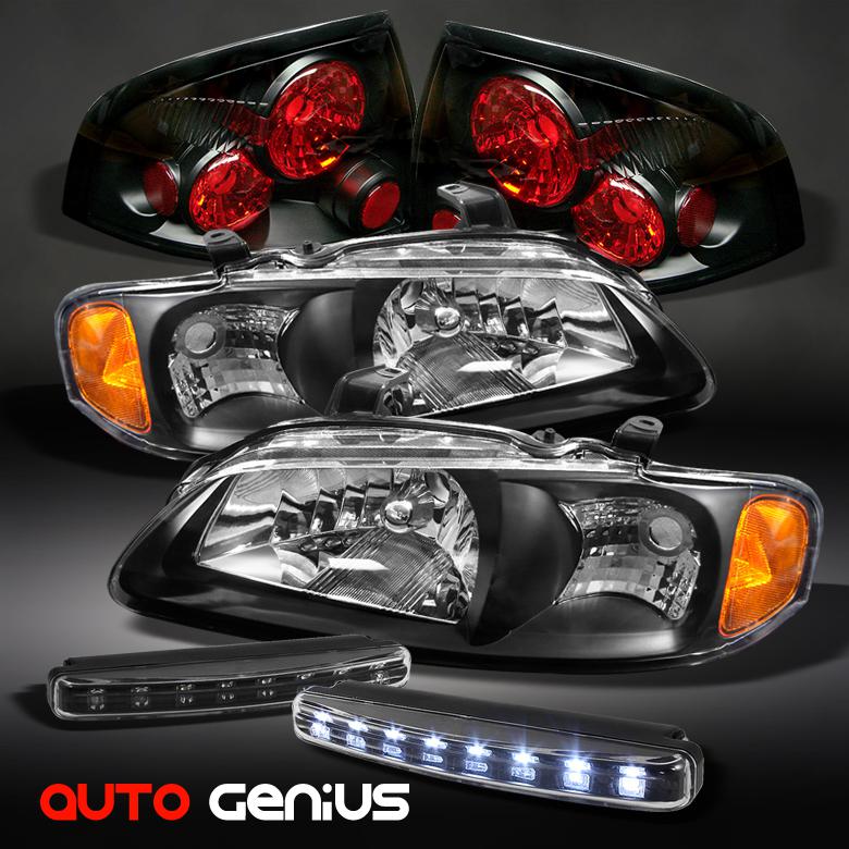 00-03 sentra black headlights + tail lights + led daytime running lights combo