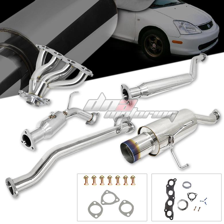 02-05 civic si ep3 4" burnt tip catback cat back+piping+header exhaust system