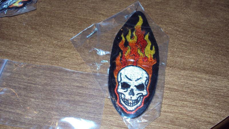 Small drop skull and flames arm moto biker patch motorcycle vet rocker