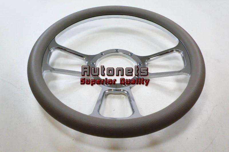 Gray leather wrap t steering wheel billet aluminum camaro impala nova buick