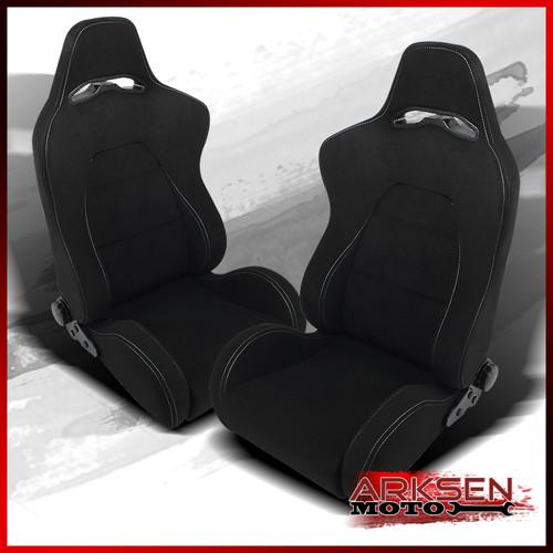 Black & white stitch fully reclinable br style jdm drift racing seats+slider set