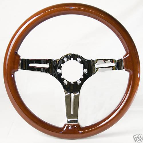 1963 - 82 corvette steering wheel mahogany wood / chrome center
