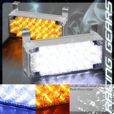 44 amber white led 12v 3x mode deck dash grille hazard strobe lights (2x panel)