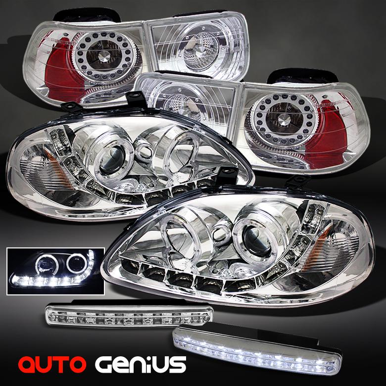 96-98 civic 2dr led projector headlights + led ring tail lights + daytime led