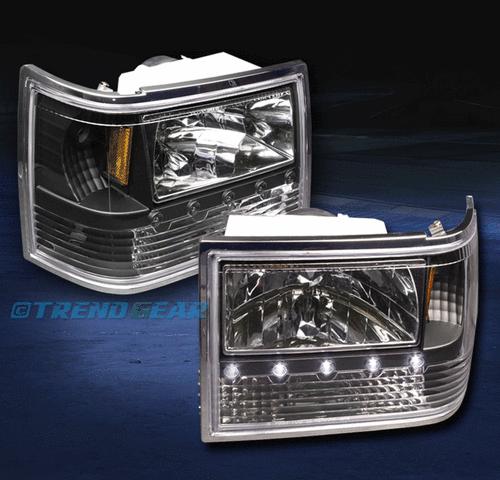 93-98 jeep grand cherokee led crystal black head light lamp+corner+bumper signal