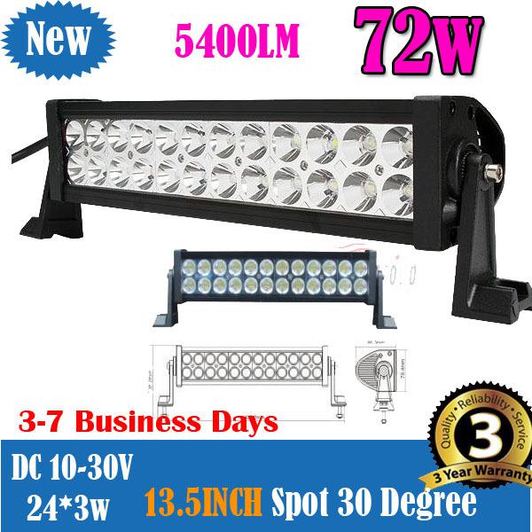 72w 13.5inch led work light bar driving offroad 4wd truck car boat atv spot lamp