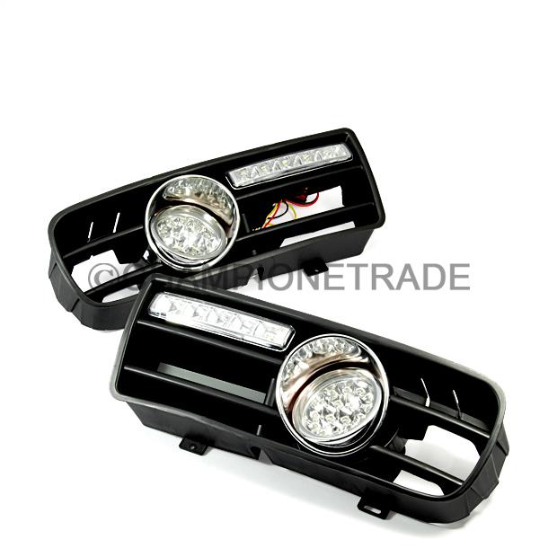 Front white led fog light lamp lower grille drl for vw golf gti tdi mk4 1999-04