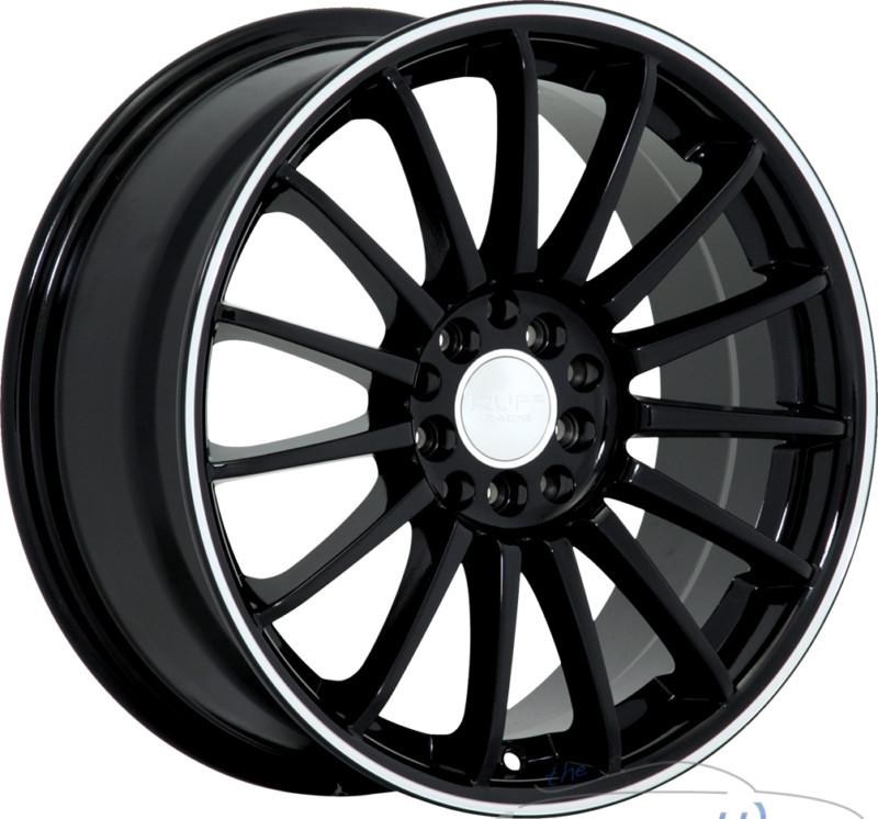 1- 17x7.5 ruff r950 4x100 4x114.3 4x4.5 +40mm gloss black machined rim wheel 17"