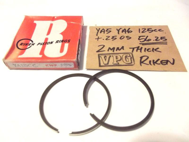 Yamaha ya5 ya6 125cc piston ring  +.25mm os 56.25mm 2mm thick nos riken