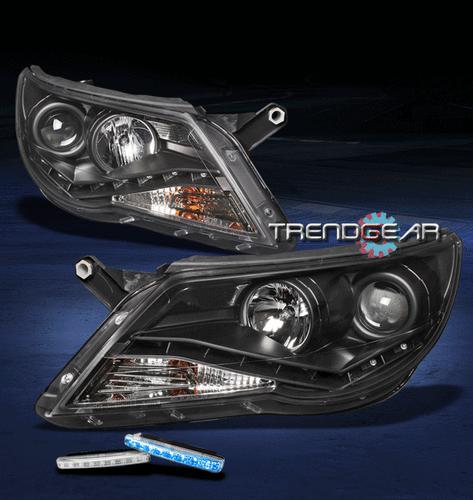 09-11 vw tiguan s se wolfsburg led black projector head lights w/blue drl signal