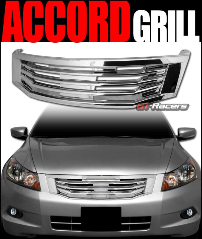 Chrome mu style front hood bumper grill grille abs 2008-2010 honda accord 4d/4dr