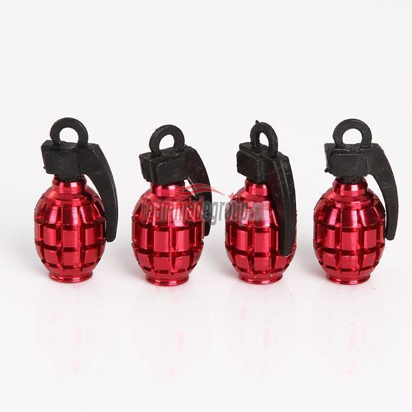 4pcs metal grenade design car motorcycle bike tire tyre air valve dust caps red