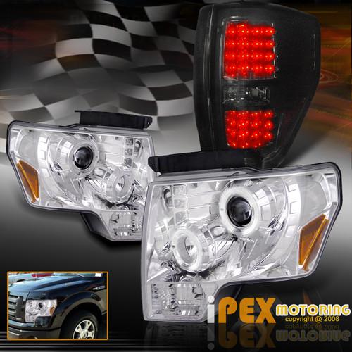 2009-20012 ford f-150 halo led projector headlights + black smoke led tail light