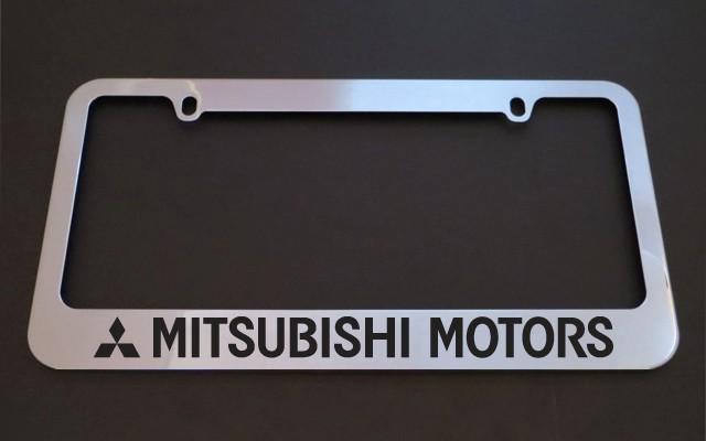 1 brand new mitsubishi motor chrome metal license plate frames + screw caps