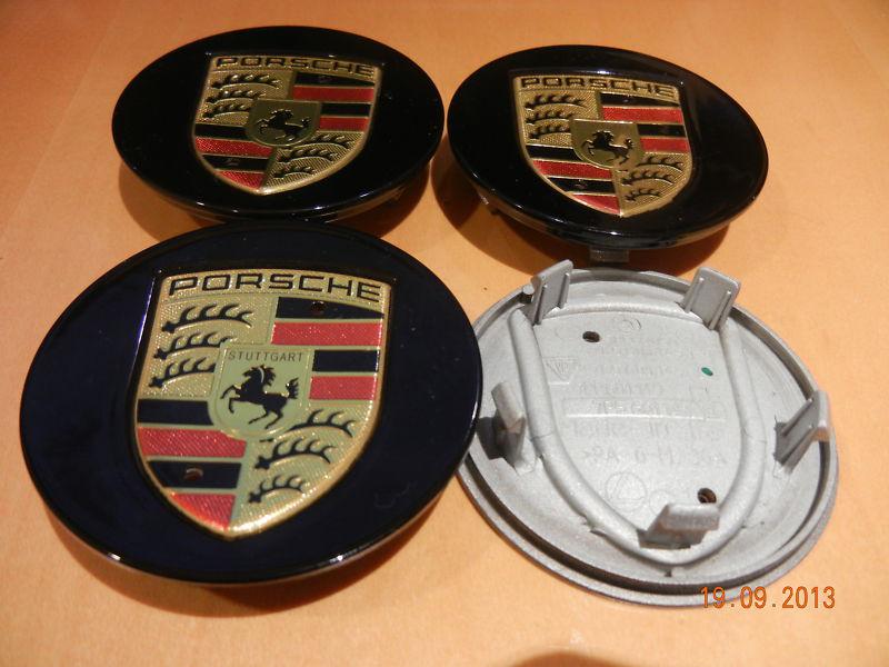 Porsche center caps gloss black/color crest  911 boxster cayman cayenne panamera