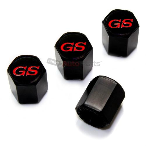 (4) buick gs red logo black tire/wheel air pressure stem valve caps covers