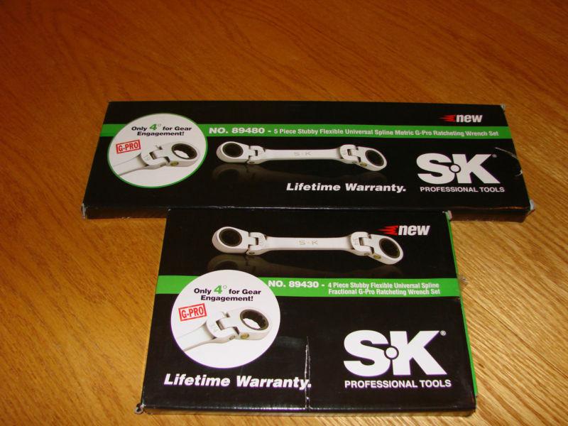 Sk metric & fractional stubby flex g-pro ratcheting wrenches new