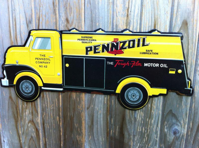 Pennzoil truck embossed weathered garage automotive tin sign-us ships from wa