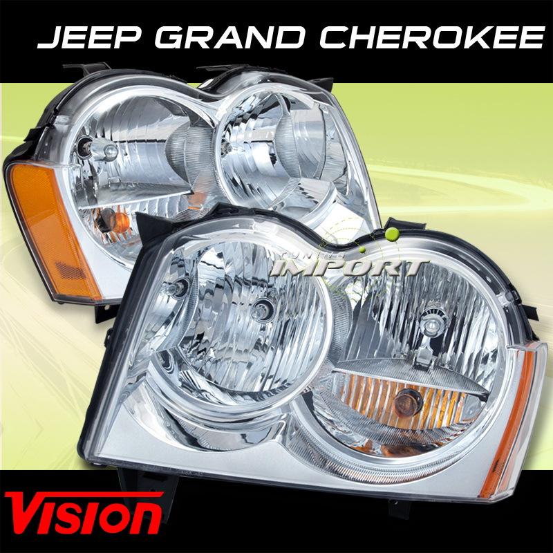 Vision jeep grand cherokee pair replacement headlight lamp w amber reflector set