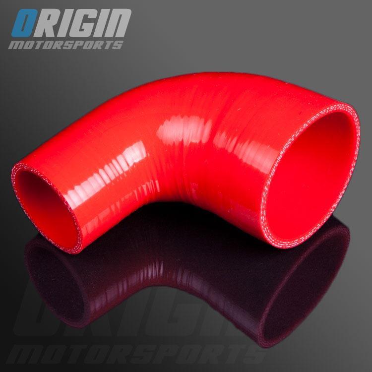 Red 2" to 2.5" 90 degree turbo silicone elbow pipe hose reducer 51mm to 63mm