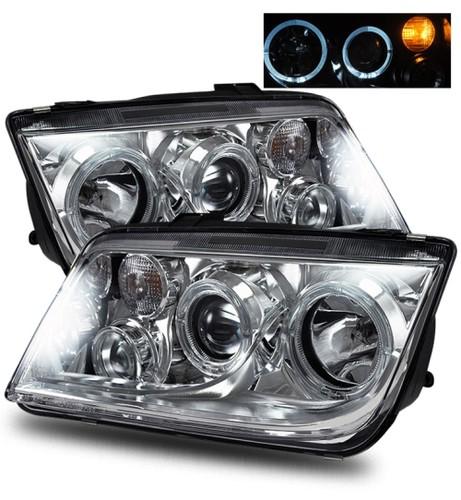 99-05 volkswagen jetta euro led angel eye halo clear chrome projector headlights