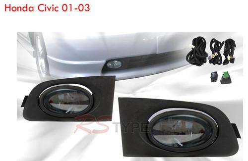 2001-2003 honda civic smoke fog lights driving lamps w/wiring kit pair