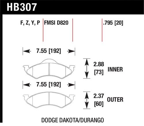 Hawk performance hb307p.795 disc brake pad 00-02 dakota durango