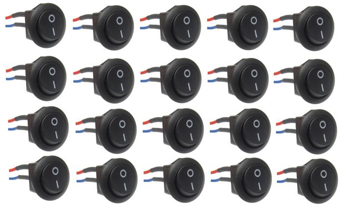 20 pcs - rocker switches 12v round toggle on off 12 volt w/ 8" wire leads switch