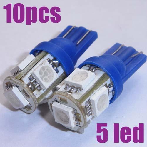 10x t10 194 168 w5w 5-smd blue 12v led car wedge light