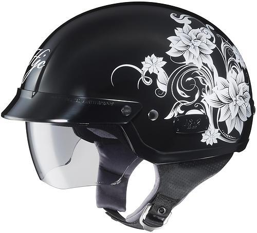 New hjc is-2 blossom half-helmet adult helmet, mc-5/black/white flowers, 2xl/xxl