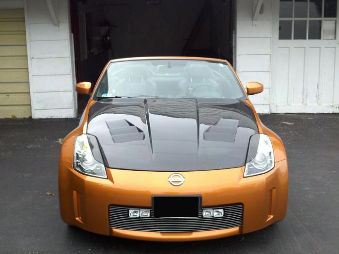 2003-2009 nissan 350z r1 series functional carbon fiber ram air vented hood