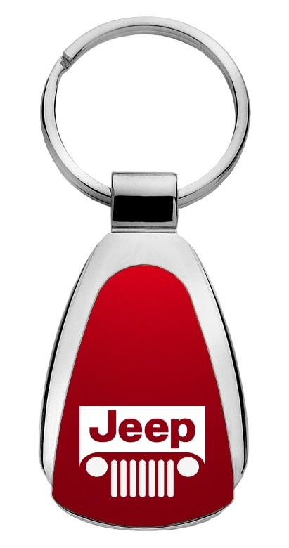 Jeep grill red tear drop metal key chain ring tag key fob logo lanyard