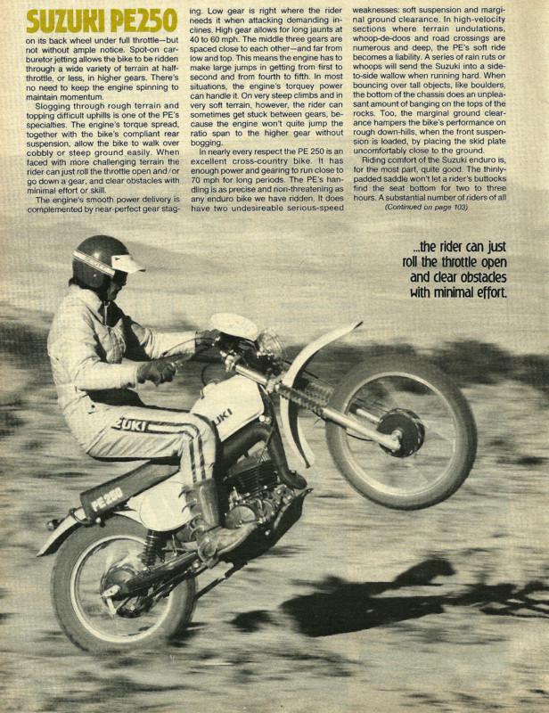 1977 suzuki pe250 motorcycle road test with dyno specs 7 pages pe 250