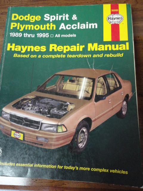 Haynes dodge spirit & plymouth acclaim repair manual 1989 thru 1995 all models