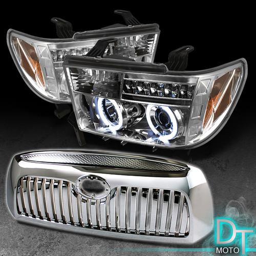 07-09 tundra ccfl halo projector led headlights +vertical chrome grille grill