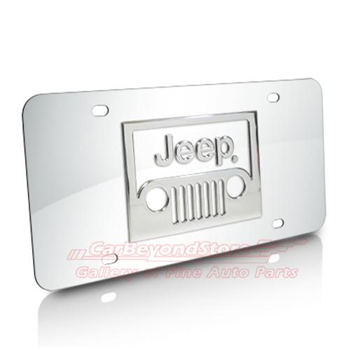 Jeep grill 3d logo chrome stainless steel license plate, licensed + free gift