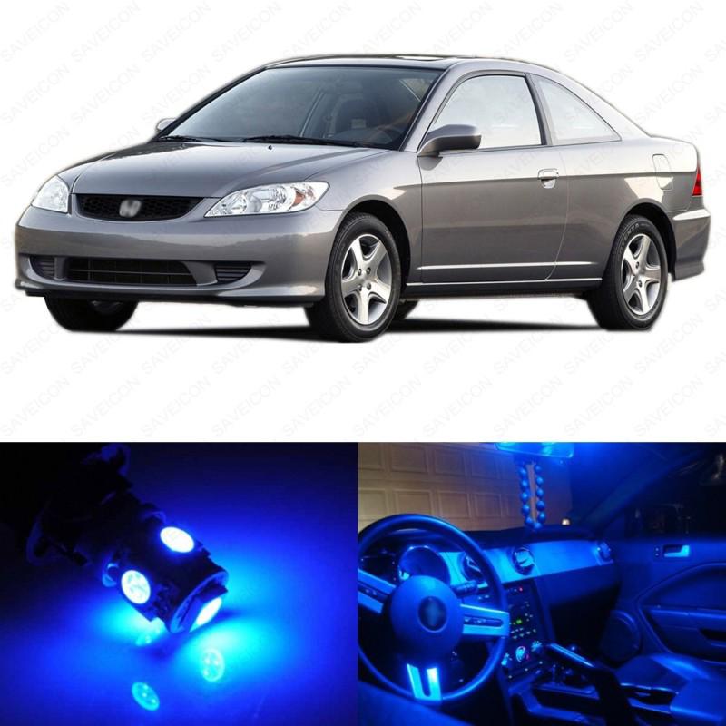 6 x blue led lights interior package deal honda civic coupe & sedan 2001-2005