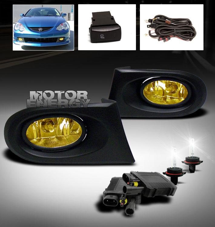 2002 2003 2004 acura rsx 2dr bumper jdm yellow fog lights lamp+6000k hid+harness