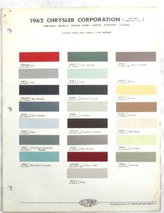 1962 chrysler dupont and ppg color paint chip chart all models original mopar 