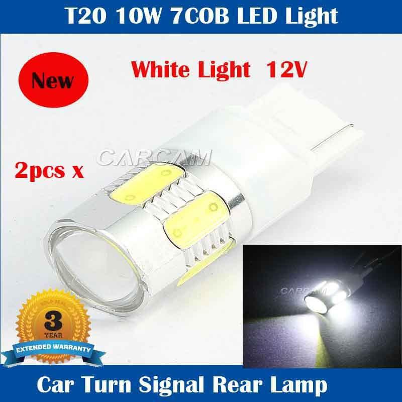 Pair t20 7cob car brake stop rear turn signal led light bulb white 10w 12v 3156 