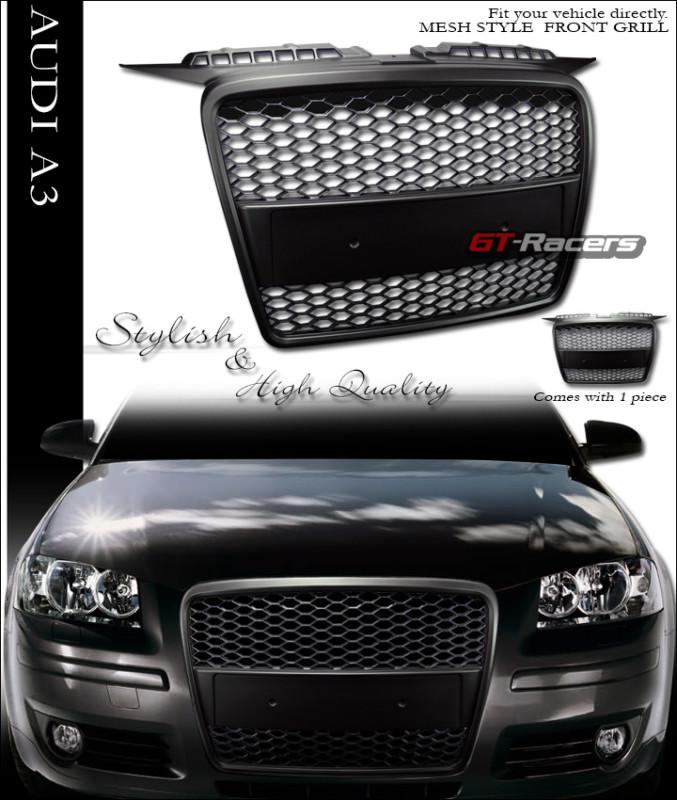 Blk r sport style badgeless honeycomb mesh front hood grill grille 06-08 audi a3