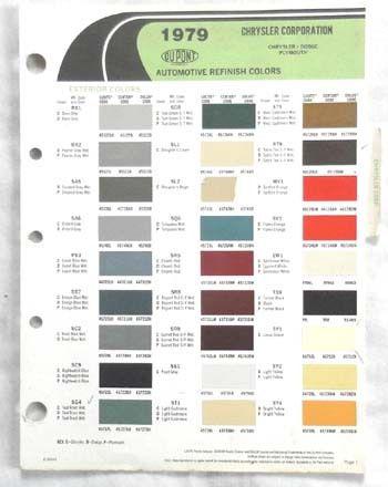 1979 chrysler dodge plymouth mopar  dupont   color paint chip chart all models 