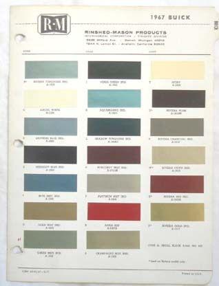 1967 buick  r-m  color paint chip chart all models original 